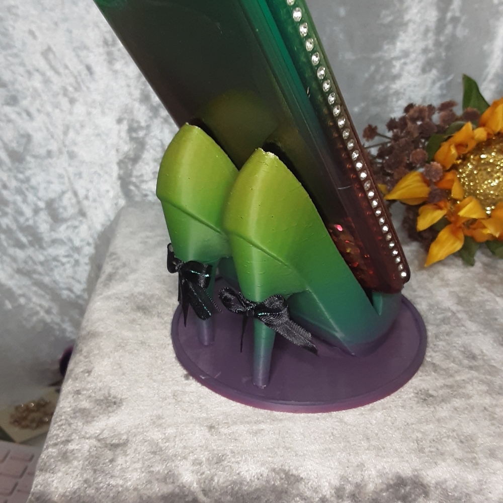 Handmade 3D Printed High Heel Shoe Cell Phone Holder With Bows Gradient Colorway - Picture 5 of 11